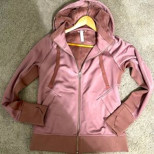 Athleta S soft fleece lined, faux fur hooded sweatshirt - beautiful Rose color!